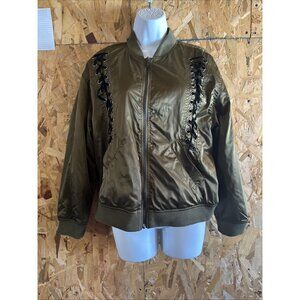 Bagatelle Lace-Up Full Zipper Metallic Bomber Jacket~Women’s Size medium